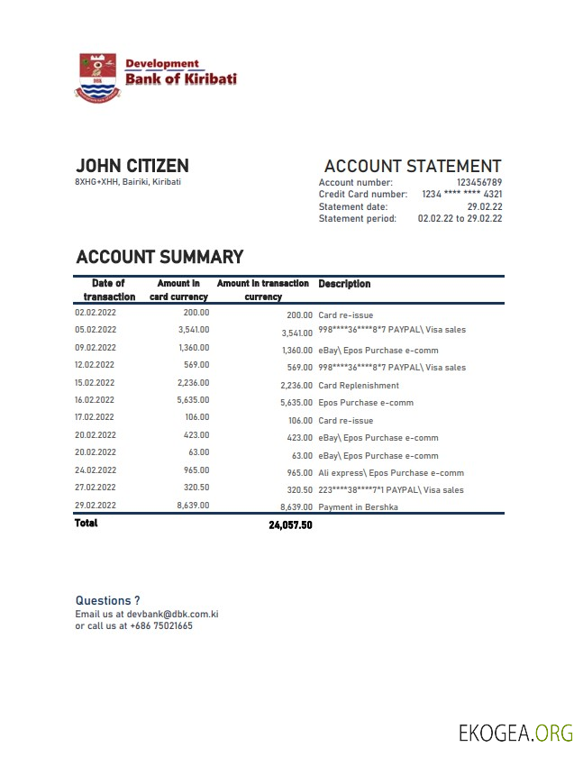 Banque de développement de Kiribati de Kiribati xls